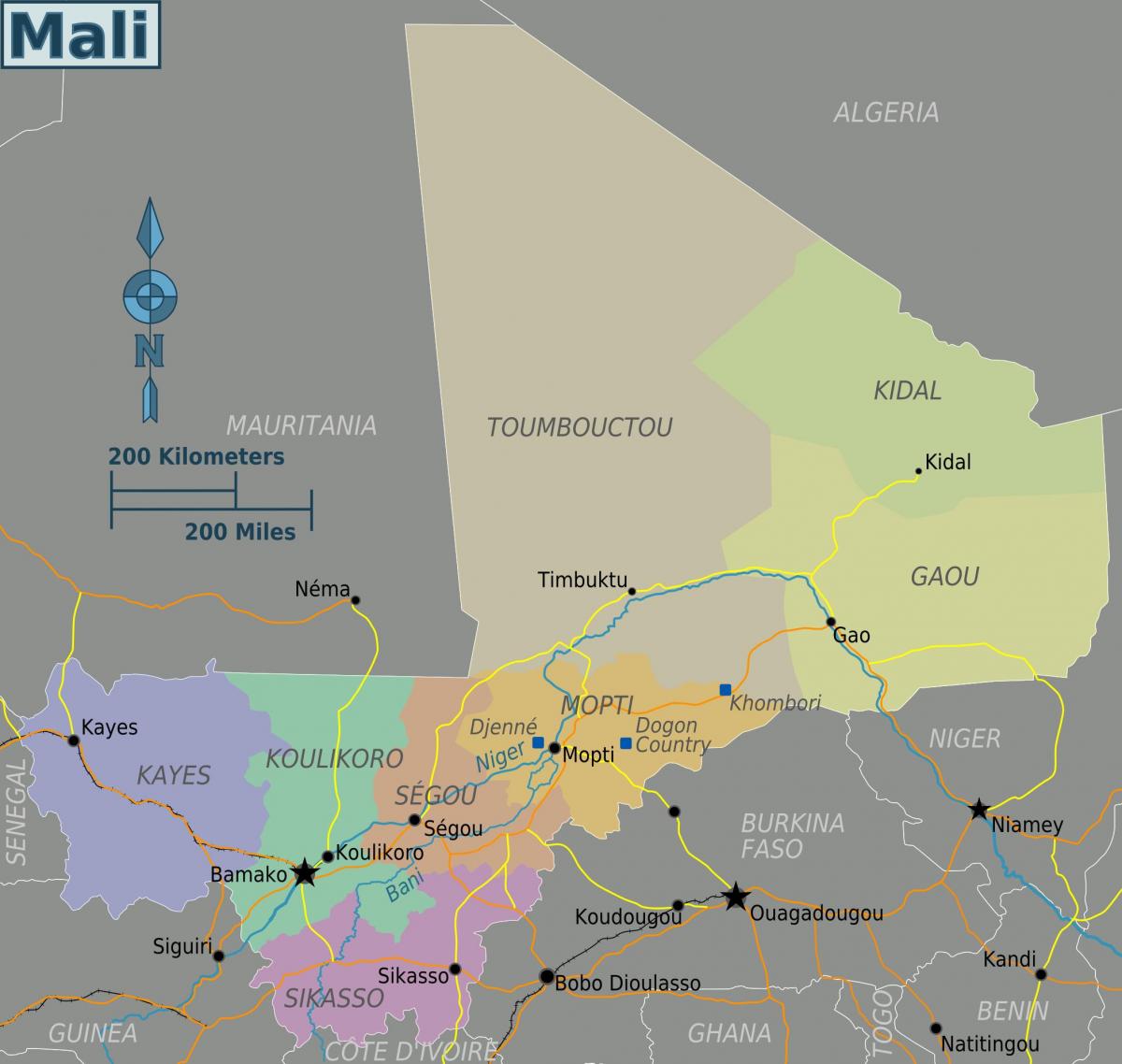 Χάρτης του Μάλι περιοχές
